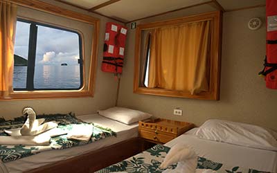 Zweibettkabine der Galapagos Yacht Fragata