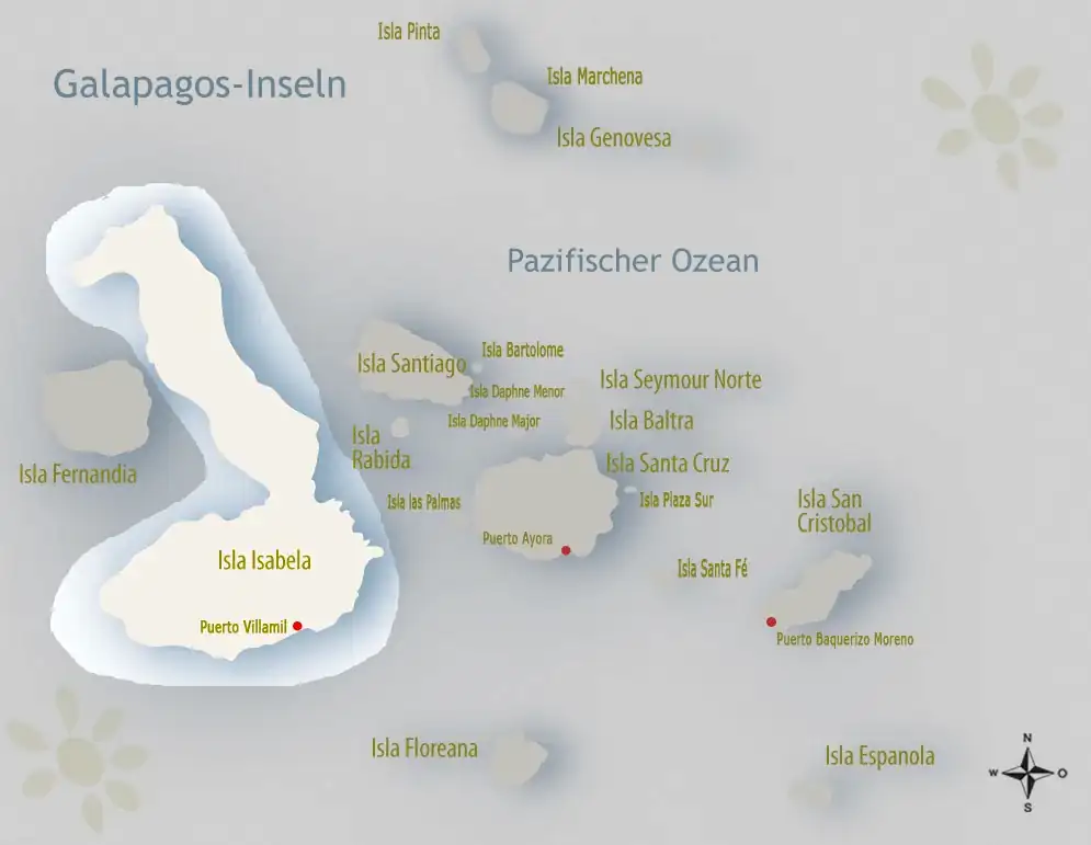 schematische Karte von Galapagos mit Fokus auf Isabela