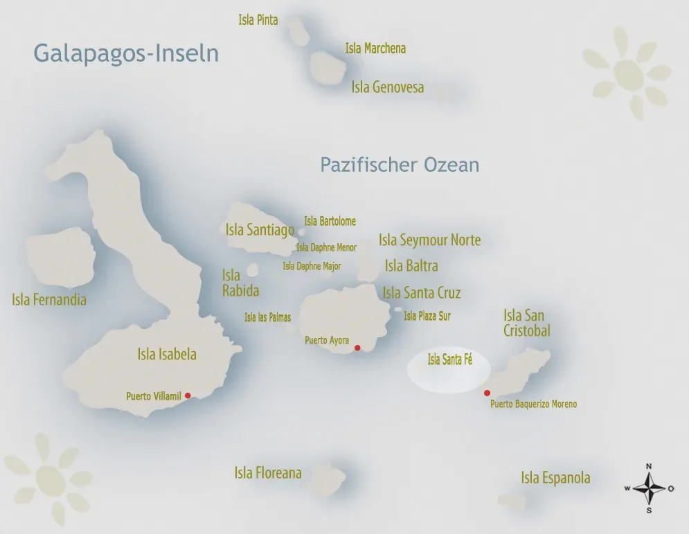 Karte von Galapagos mit Fokus auf Santa Fe