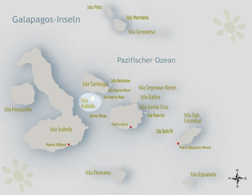 Karte von Galapagos mit Fokus auf Rábida