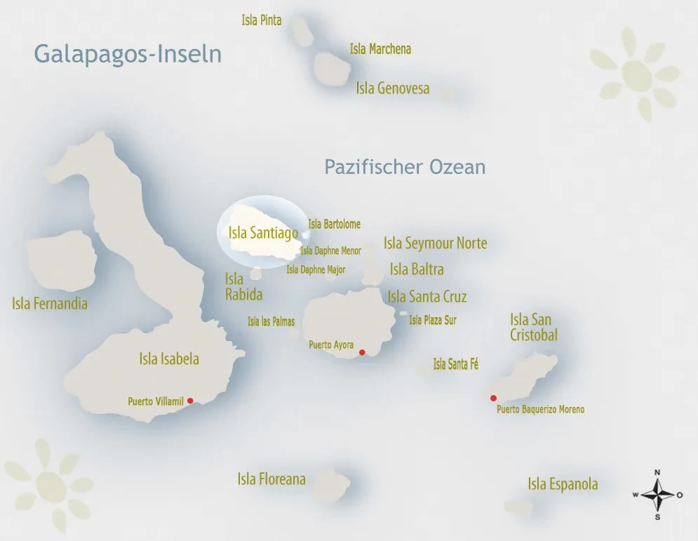 Karte von Galapagos mit Fokus auf Santiago
