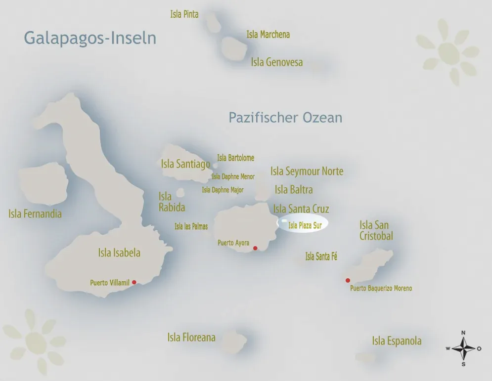 Karte von Galapagos mit Fokus auf South Plaza