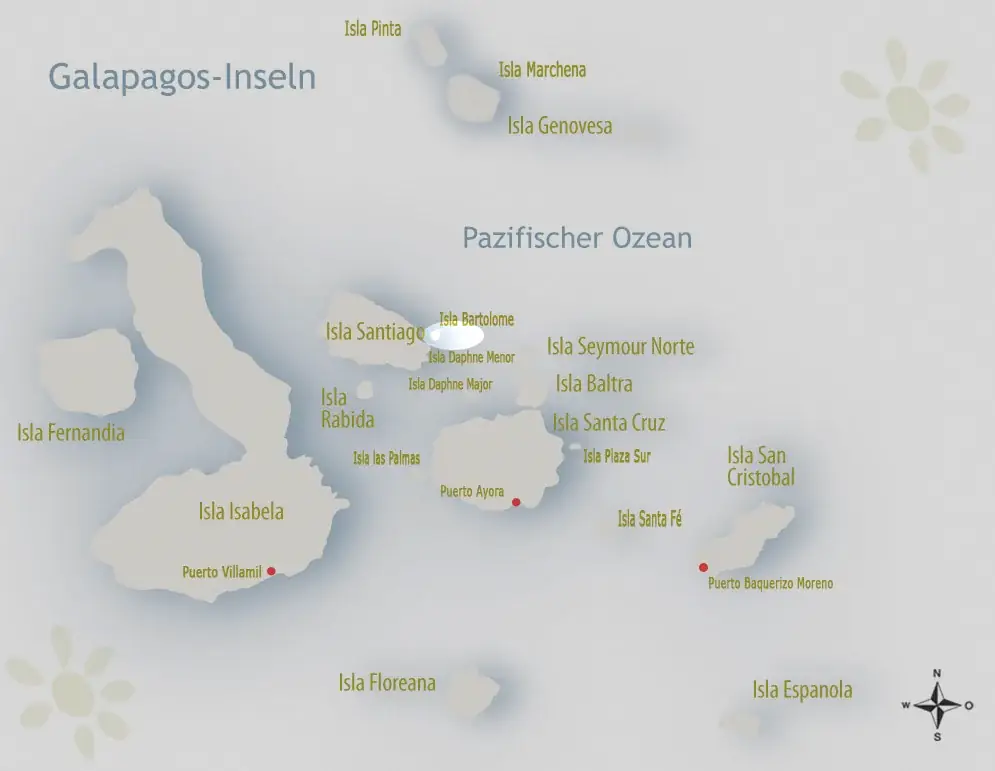Karte von Galapagos mit Fokus auf Bartolomé