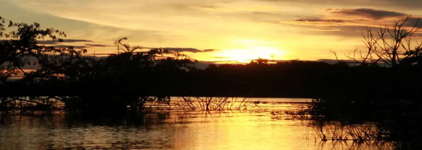 Sonnenuntergang über der Lagune in Cuyabeno