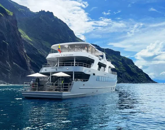 Heckansicht der Yacht Galapagos Tribute