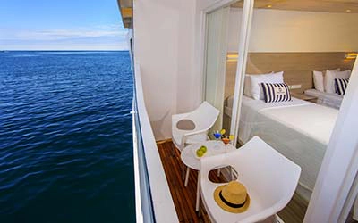 Balkon einer Kabine der Treasure of Galapagos