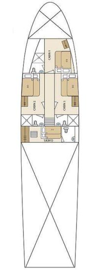 Galapagos Tuchyacht Aqua - Deckplan Unterdeck