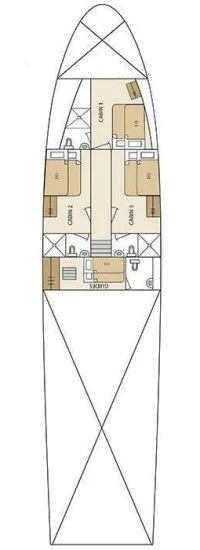 Galapagos Tauchyacht Aqua - Deckplan Unterdeck