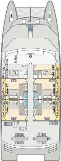 Deckplan Oberdeck des Galapagos Luxus Katamarans Ocean Spray