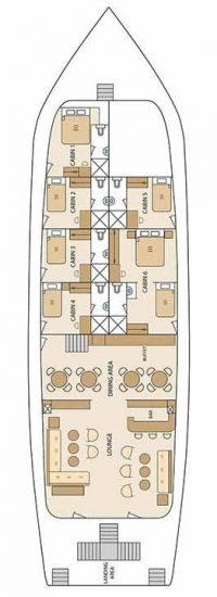 Deckplan Hauptdeck der Galapagos Yacht Solaris