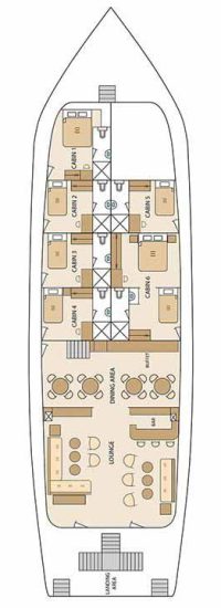 Deckplan Hauptdeck der Galapagos Yacht Solaris