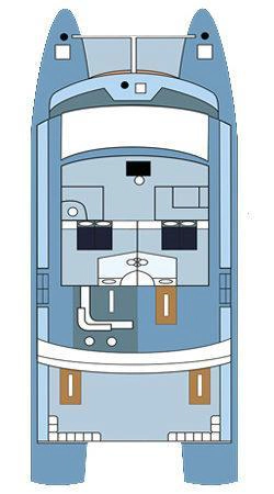 Oberdeck des Katamarans Seaman Journey