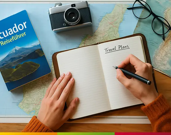 Nachhaltige Reiseplanung – Person mit Landkarte für bewussten Ecuador-Trip