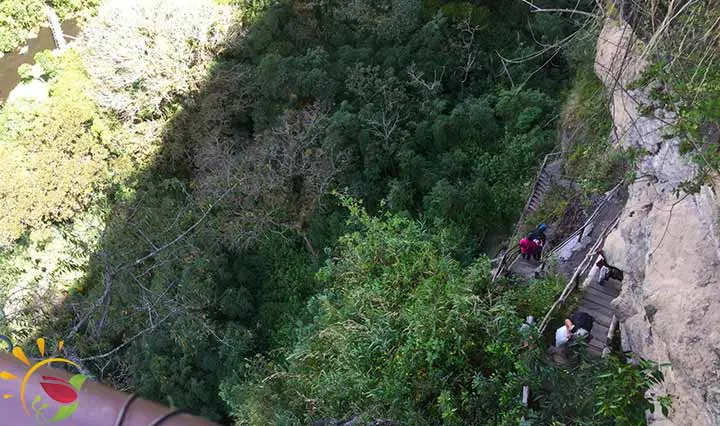 Treppen in die Schlucht für Besuch der Wasserfälle von Rumibosque